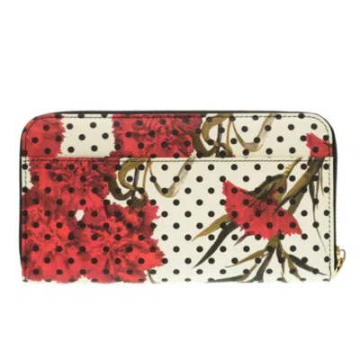 Pre-owned Dolce & Gabbana Ivory Red Color Leather Long Wallet (bi-fold) ()