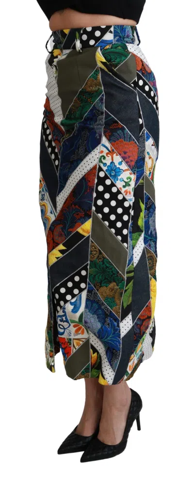 Dolce & Gabbana Multicolor Silk Geometric High Waist Maxi Women's Skirt In Multi