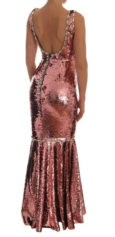 Dolce & Gabbana Pink Sequined Sheath Crystal Dress Women's Gown In Pink