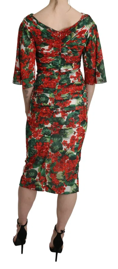 Dolce & Gabbana Red Floral Sheath Midi Silk Stretch Women's Dress In Multi