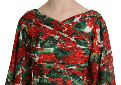 Dolce & Gabbana Red Floral Sheath Midi Silk Stretch Women's Dress In Multi