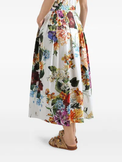 Dolce & Gabbana Midi Poplin Dress With Flower Bouquet Print Dolce E Gabbana In Multi