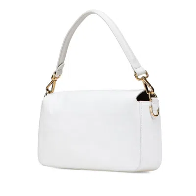 Pre-owned Fendi Baguette White Linen Leather Handbag Shoulder Bag ()