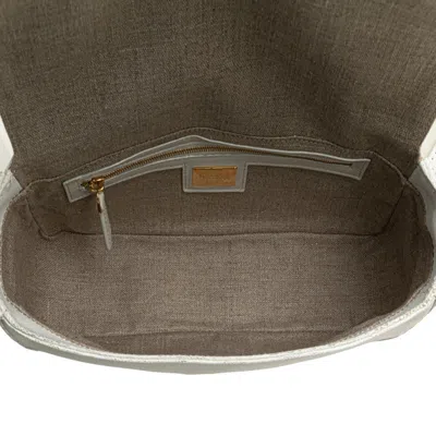 Pre-owned Fendi Baguette White Linen Leather Handbag Shoulder Bag ()