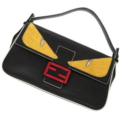 Pre-owned Fendi Black Red Color Yellow Leather Shoulder Bag ()