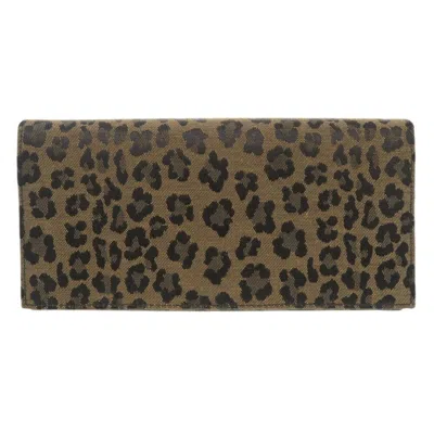 Pre-owned Fendi Gold Beige Black Canvas Leather Long Wallet (bi-fold) ()