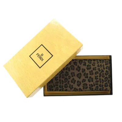 Pre-owned Fendi Gold Beige Black Canvas Leather Long Wallet (bi-fold) ()