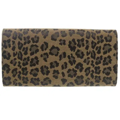 Pre-owned Fendi Gold Beige Black Canvas Leather Long Wallet (bi-fold) ()