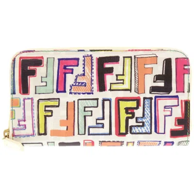 Pre-owned Fendi Multi-color White Leather Long Wallet (bi-fold) ()