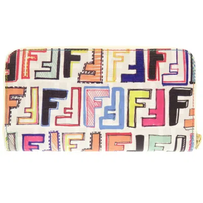 Pre-owned Fendi Multi-color White Leather Long Wallet (bi-fold) ()