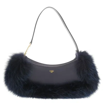 Pre-owned Fendi Navy Leather Fur Handbag Shoulder Bag () In Blue