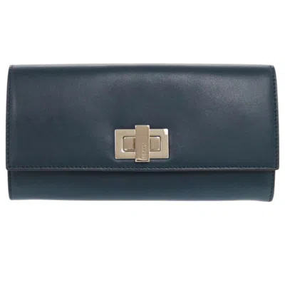 Pre-owned Fendi Navy Leather Long Wallet (bi-fold) () In Blue