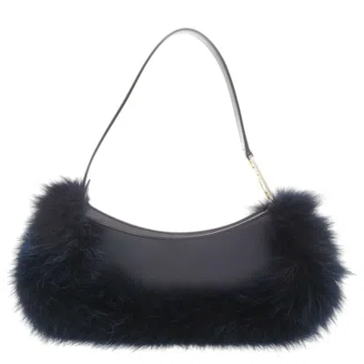 Pre-owned Fendi Navy Leather Fur Handbag Shoulder Bag () In Blue