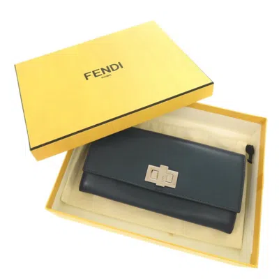 Pre-owned Fendi Navy Leather Long Wallet (bi-fold) () In Blue