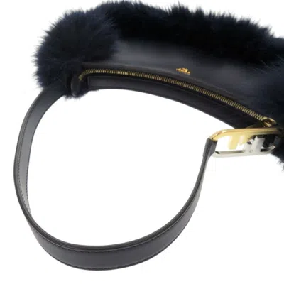 Pre-owned Fendi Navy Leather Fur Handbag Shoulder Bag () In Blue