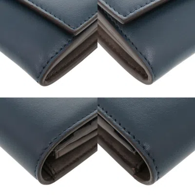 Pre-owned Fendi Navy Leather Long Wallet (bi-fold) () In Blue