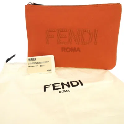 Pre-owned Fendi Orange Canvas Clutch Bag Pouch ()
