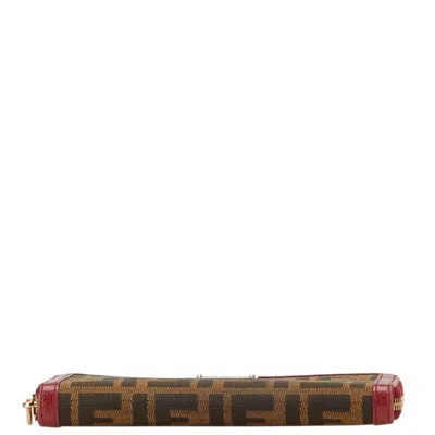 Pre-owned Fendi Zucca Brown Wine Canvas Leather Long Wallet (bi-fold) () In Multi