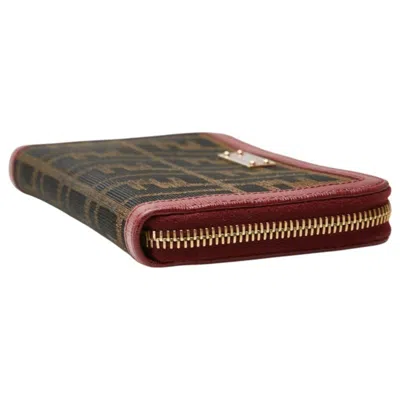 Pre-owned Fendi Zucca Brown Wine Canvas Leather Long Wallet (bi-fold) () In Multi