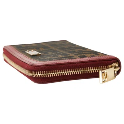 Pre-owned Fendi Zucca Brown Wine Canvas Leather Long Wallet (bi-fold) () In Multi