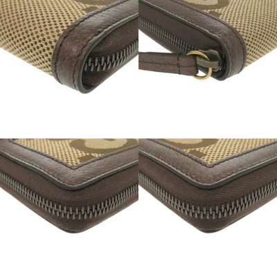 Pre-owned Gucci Bamboo Beige Brown Canvas Leather Long Wallet (bi-fold) () In Multi