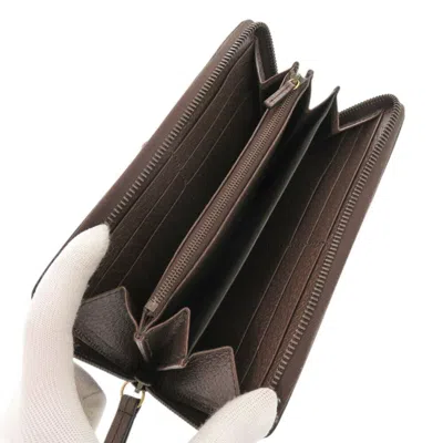Pre-owned Gucci Bamboo Beige Brown Canvas Leather Long Wallet (bi-fold) () In Multi
