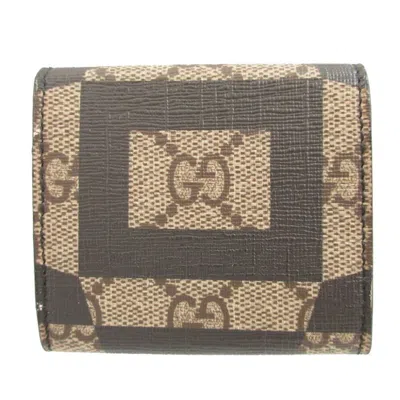 Pre-owned Gucci Beige Black Gg Canvas Leather Coin Purse/coin Case () In Multi