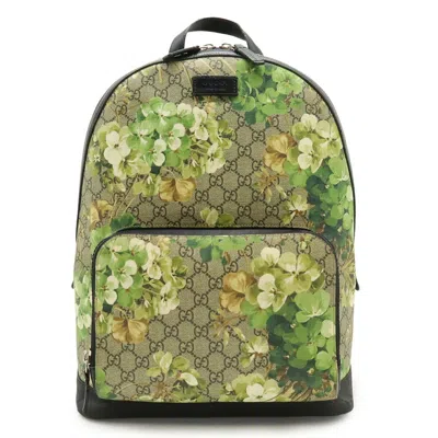 Pre-owned Gucci Beige Black Green Multi-color Gg Supreme Leather Backpack ()