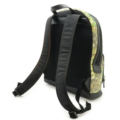 Pre-owned Gucci Beige Black Green Multi-color Gg Supreme Leather Backpack ()
