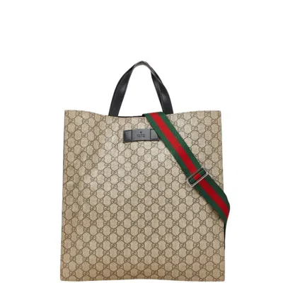 Pre-owned Gucci Beige Black Pvc Leather Shoulder Bag Tote Bag () In Multi