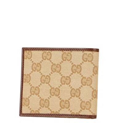 Pre-owned Gucci Beige Brown Canvas Leather Wallet (bi-fold) ()