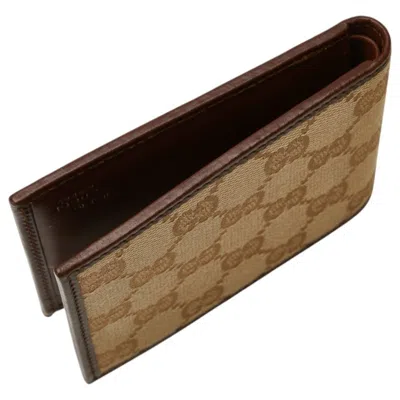 Pre-owned Gucci Beige Brown Canvas Leather Wallet (bi-fold) ()