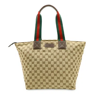 Pre-owned Gucci Beige Brown Dark Brown Green Red Color Gg Canvas Leather Shoulder Bag Tote Bag () In Multi