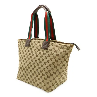 Pre-owned Gucci Beige Brown Dark Brown Green Red Color Gg Canvas Leather Shoulder Bag Tote Bag () In Multi