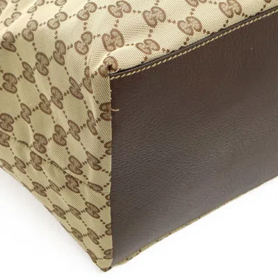 Pre-owned Gucci Beige Brown Dark Brown Green Red Color Gg Canvas Leather Shoulder Bag Tote Bag () In Multi