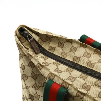 Pre-owned Gucci Beige Brown Dark Brown Green Red Color Gg Canvas Leather Shoulder Bag Tote Bag () In Multi