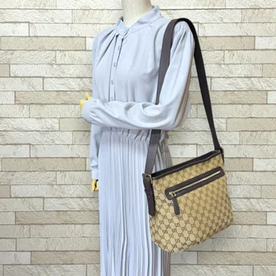Pre-owned Gucci Beige Brown Gg Canvas Leather Shoulder Bag () In Multi