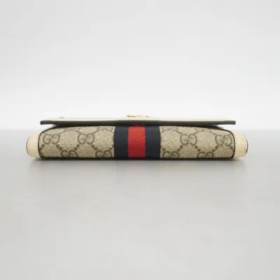 Pre-owned Gucci Beige Brown Pvc Leather Long Wallet (bi-fold) () In Multi