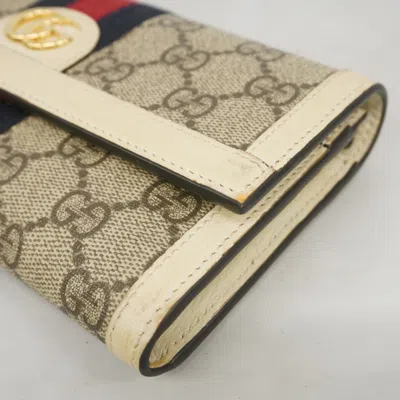 Pre-owned Gucci Beige Brown Pvc Leather Long Wallet (bi-fold) () In Multi
