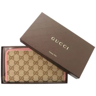 Pre-owned Gucci Beige Dusty Pink Gg Supreme Canvas Long Wallet (bi-fold) ()