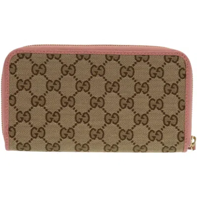 Pre-owned Gucci Beige Dusty Pink Gg Supreme Canvas Long Wallet (bi-fold) ()