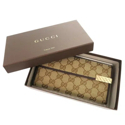 Pre-owned Gucci Beige Gg Canvas Long Wallet (bi-fold) () In Sand
