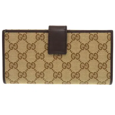 Pre-owned Gucci Beige Gg Canvas Long Wallet (bi-fold) () In Sand