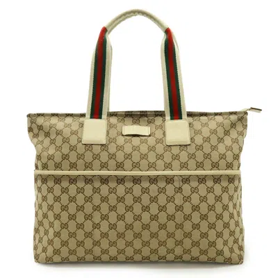 Pre-owned Gucci Beige Green Ivory Khaki Red Color Gg Canvas Leather Shoulder Bag Tote Bag ()