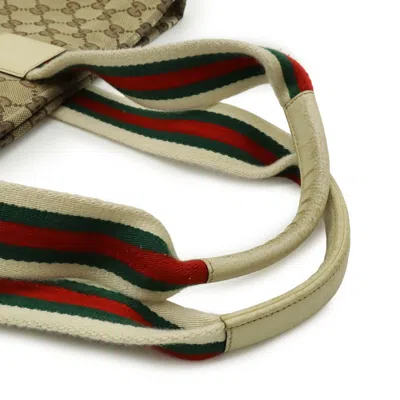 Pre-owned Gucci Beige Green Ivory Khaki Red Color Gg Canvas Leather Shoulder Bag Tote Bag ()