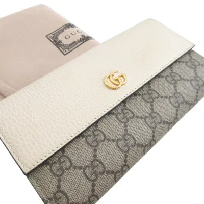 Pre-owned Gucci Beige Ivory Gg Canvas Leather Long Wallet (bi-fold) () In Multi