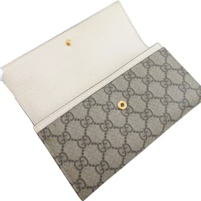 Pre-owned Gucci Beige Ivory Gg Canvas Leather Long Wallet (bi-fold) () In Multi