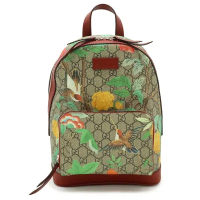 Pre-owned Gucci Beige Multi-color Red Color Gg Supreme Leather Backpack ()