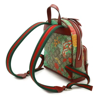 Pre-owned Gucci Beige Multi-color Red Color Gg Supreme Leather Backpack ()