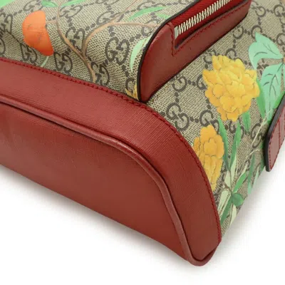 Pre-owned Gucci Beige Multi-color Red Color Gg Supreme Leather Backpack ()
